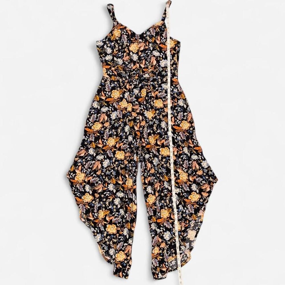 MSK Black Floral Sleeveless Jumpsuit with Asymmetrical Flowy Legs and Tie Waist - Picture 5 of 6